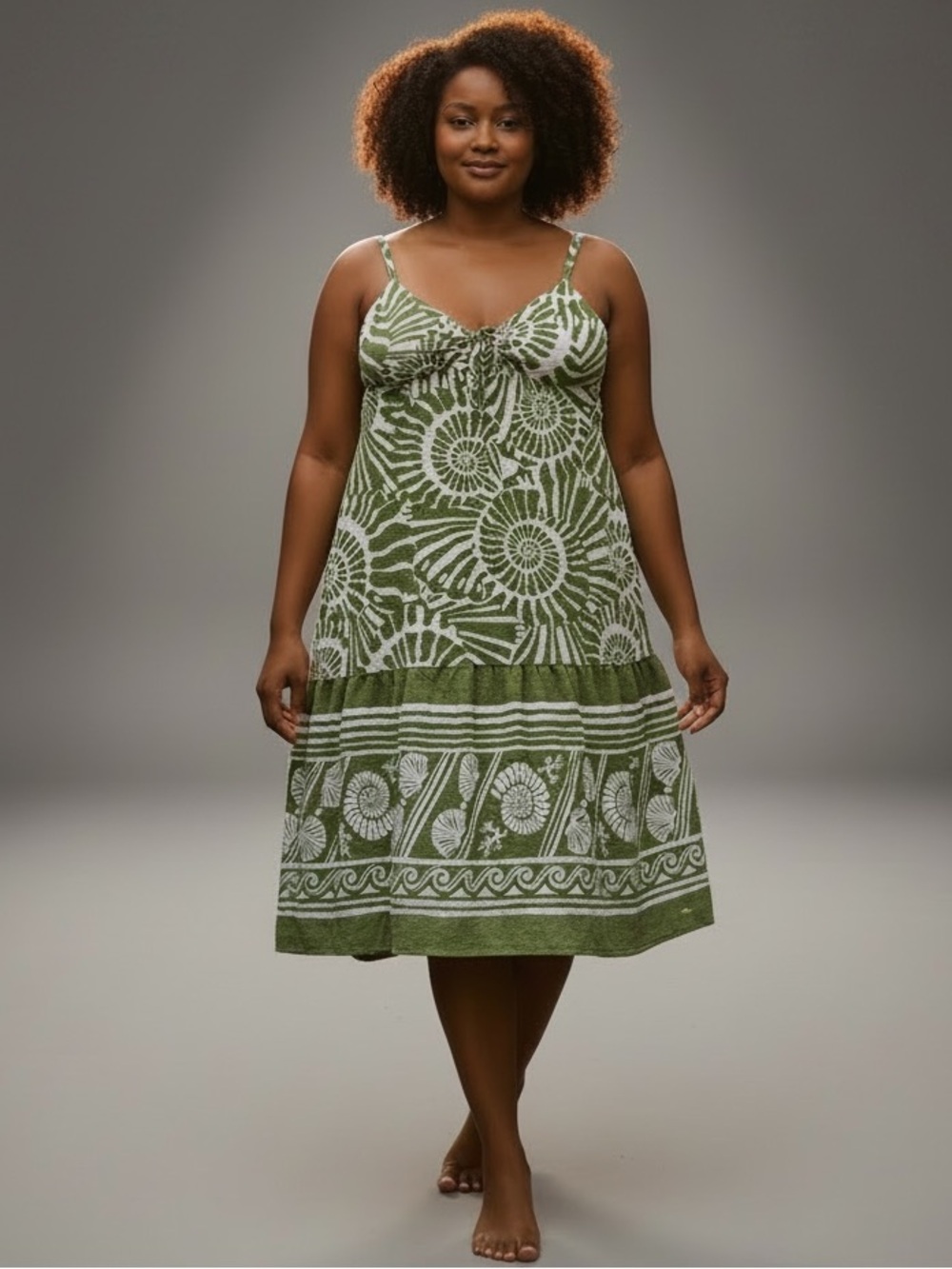 sofia by sofia vergara Olive Green and White Patterned Dress